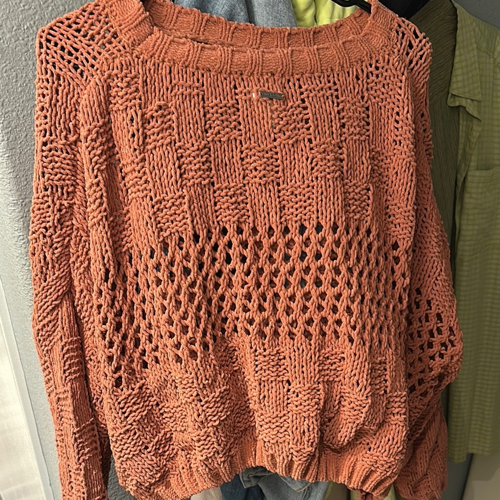 Rust Open-Knit Women's Sweater - Picture 5 of 6